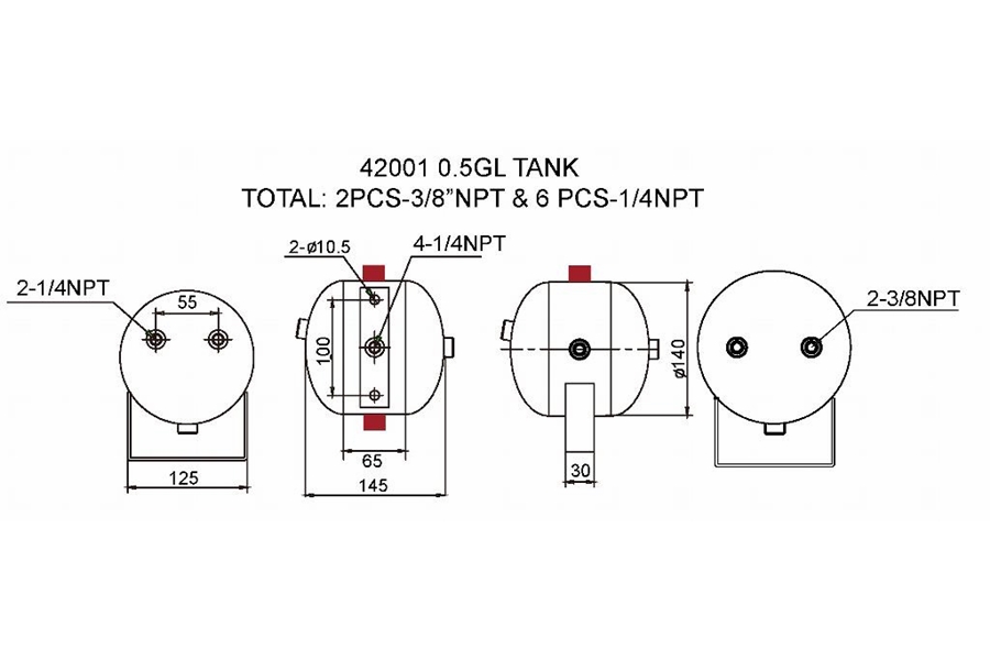 Bulldog Winch Air Tank Individual Air Tank for On-Board Air Systems - 0.5 Gallon