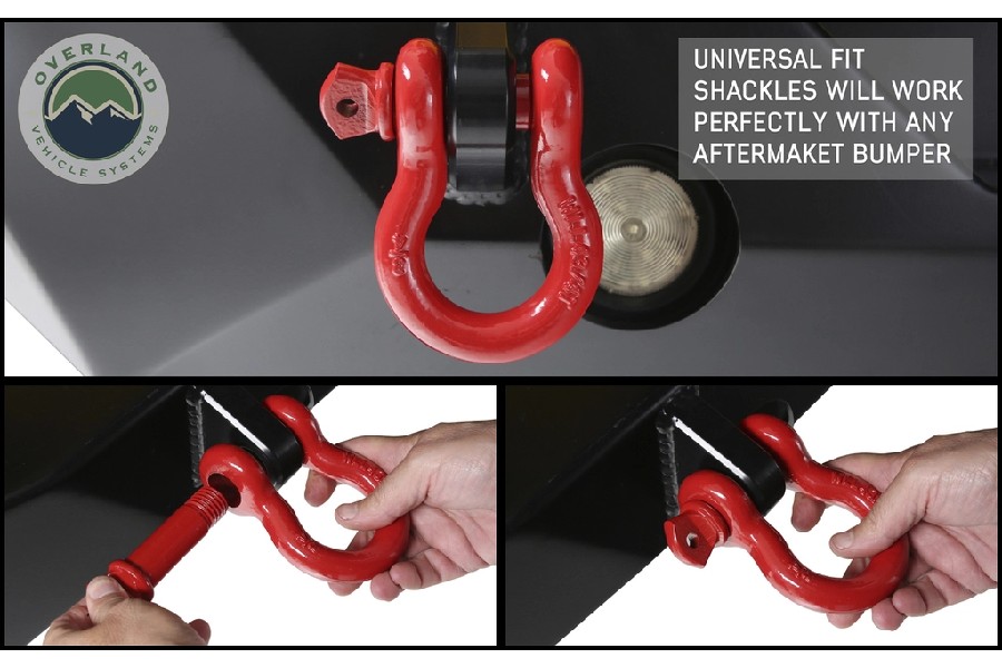 Overland Vehicle Systems Recovery Shackles 3/4in 4.75 Ton Red - Pair