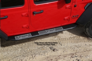 Rock Hard 4x4 Patriot Series Tube Slider Rocker Guards w/ Black Logo Plates - Flat Step - JL 4Dr