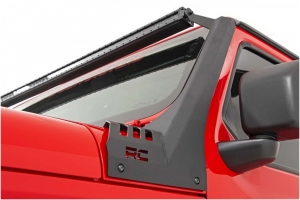 Rough Country Upper Windshield Kit w/ 50in Single-Row Black Series LED Light Bar - White DRL - JT/JL