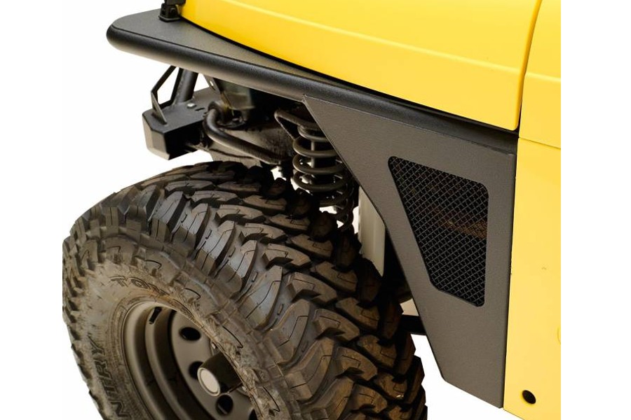 Paramount Automotive Black Textured Tube Stainless Steel Mesh Off Road Front Fender Flare with LED Lights - TJ