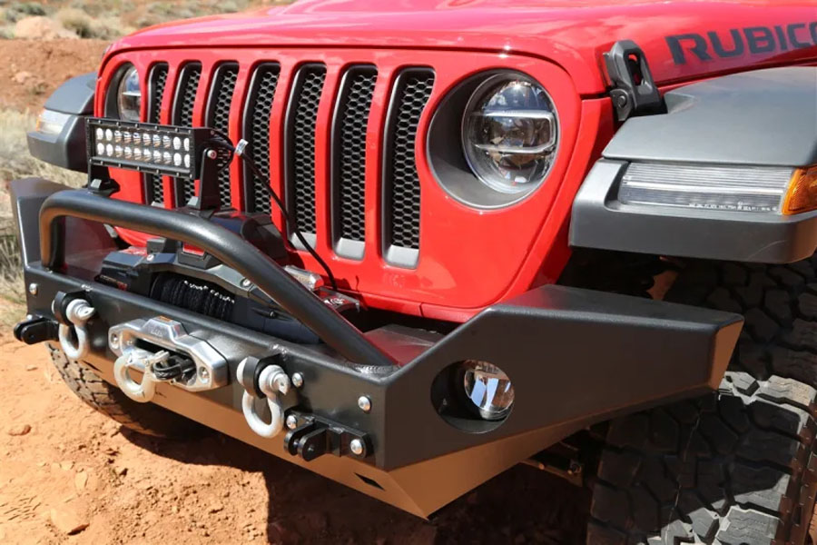 Rock Hard 4x4 Patriot Series Full Width Aluminum Front Bumper w/ Lowered Winch Mount - Black - JT/JL