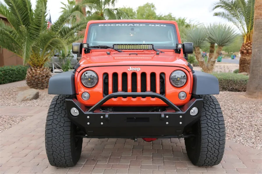 Rock Hard 4x4 Steel Patriot Series Mid-Width Front Bumper w/ Lowered Winch Plate - JK