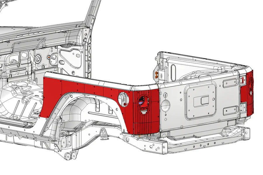 Motobilt Corner Armor w/ Tail Light System - Bare - JK 2DR
