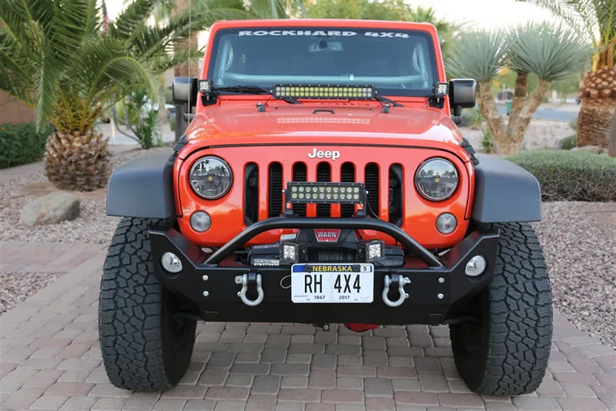 Rock Hard 4x4 Steel Patriot Series Mid-Width Front Bumper w/ Lowered Winch Plate - JK