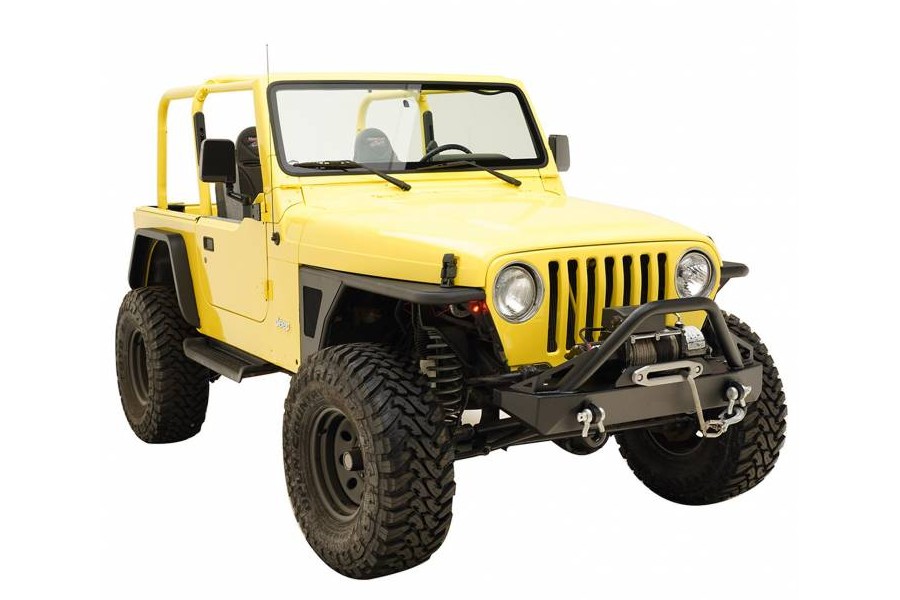 Paramount Automotive Black Textured Tube Stainless Steel Mesh Off Road Front Fender Flare with LED Lights - TJ