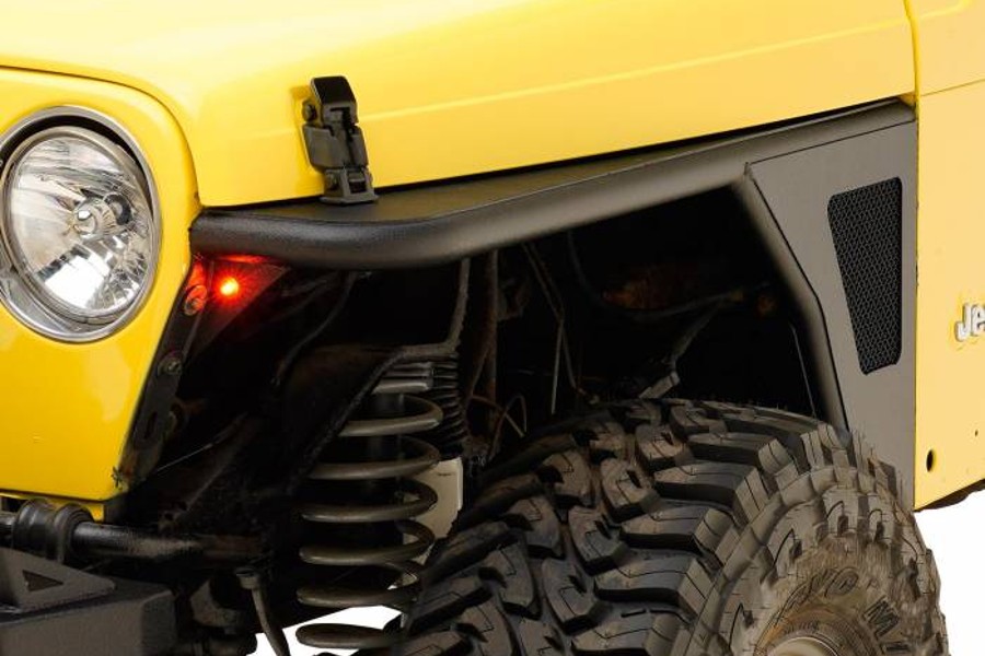 Paramount Automotive Black Textured Tube Stainless Steel Mesh Off Road Front Fender Flare with LED Lights - TJ