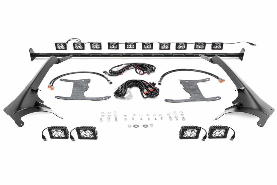 ZROADZ Multi-LED Roof Cross Bar and A-Pllar Kit w/ (10) 3in Light Pods - JT/JL
