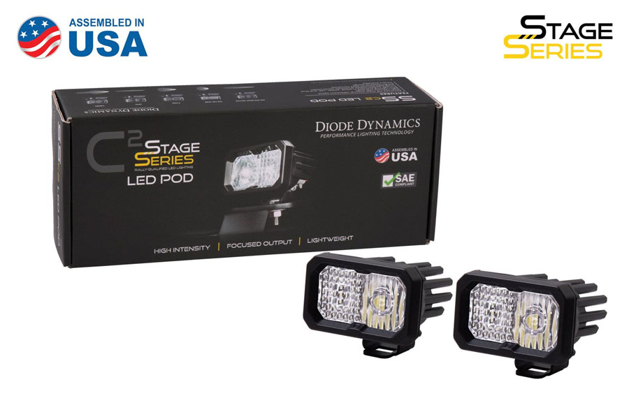 Diode Dynamics C2 1.0 SAE/DOT White Pro LED Pod Pair, Spot - Red