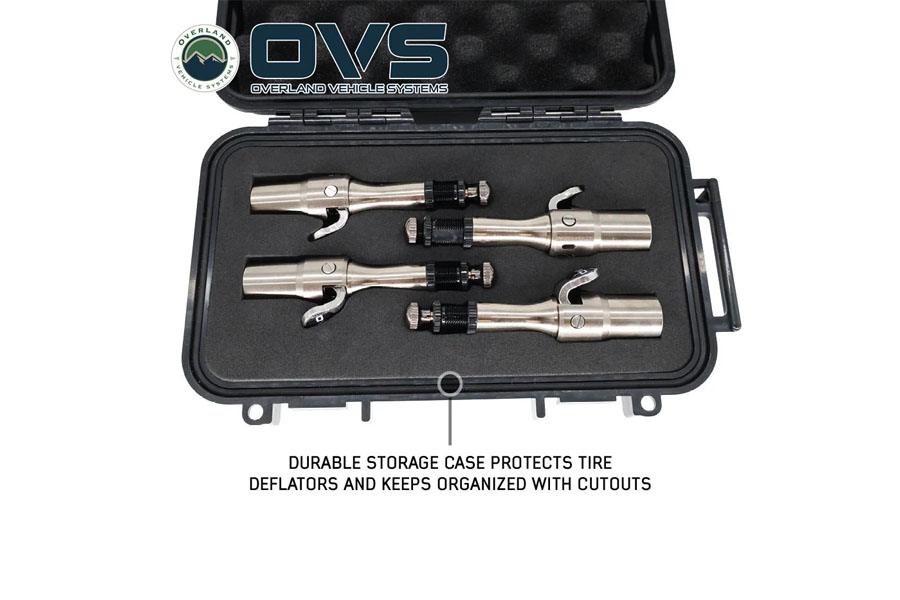Overland Vehicle Systems Rapid Tire Deflators - 4 Piece Aluminum Adjustable Kit (5-30 PSI) w/ Storage Case
