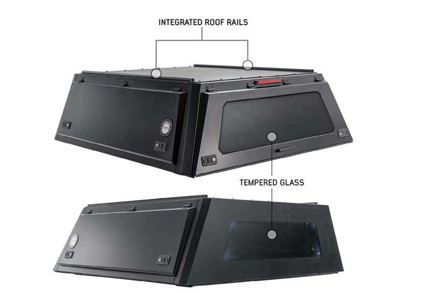 Overland Vehicle Systems Expedition Truck Cap w/Full Wing Doors, Front/Rear Windows, 3rd Brake Light - JT