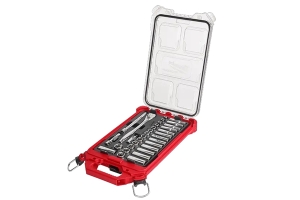 Milwaukee Tool 32pc 3/8in Metric Ratchet and Socket Set w/ PACKOUT Low-Profile Compact Organizer