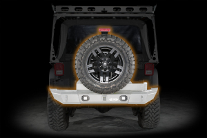 LOD Signature Series Gen4 Full Width Rear Bumper w/Door Linked Tire Carrier and Rigid Flush Mount Cut Outs - Bare Steel - JK