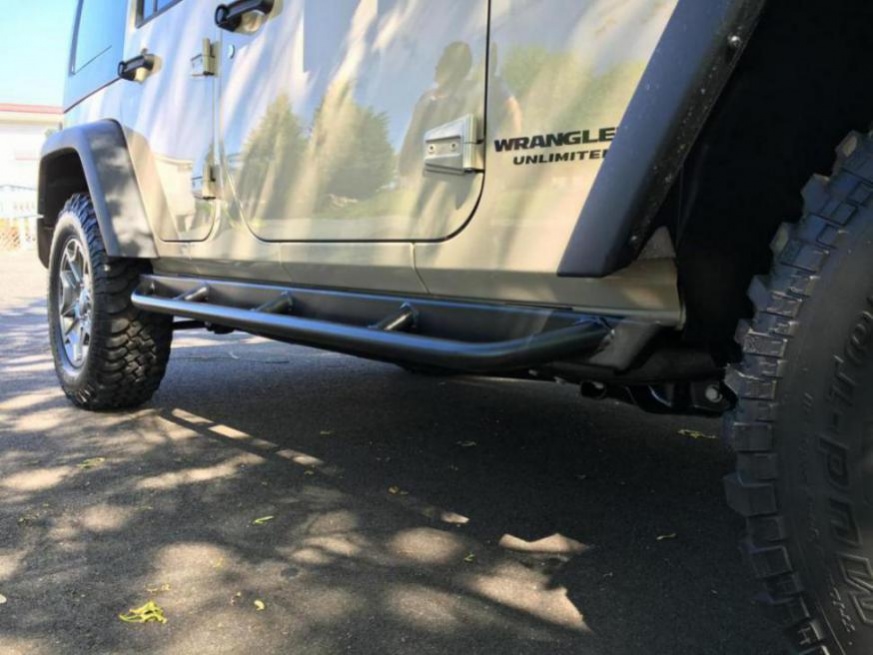 Rock Hard 4x4 Patriot Series Tube Slider Rocker Guards - Angled Down  - JL 4Dr