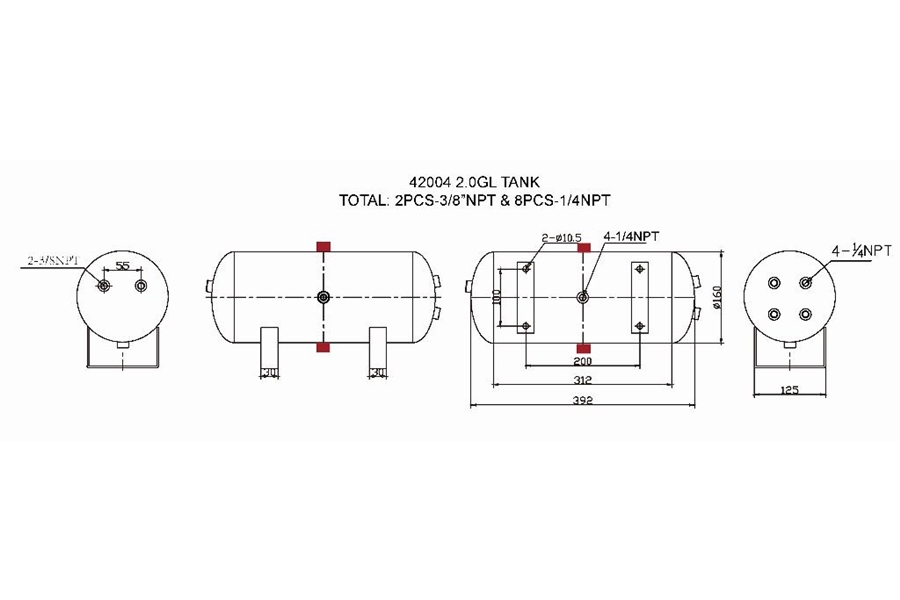Bulldog Winch Air Tank 2.0 Gallon Air Tank with 10 Bungs 