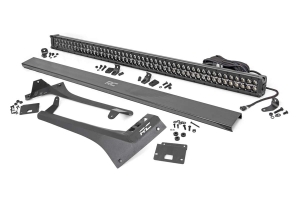 Rough Country Upper Windshield Kit w/ 50in Dual-Row Black Series LED Light Bar - White DRL - JT/JL