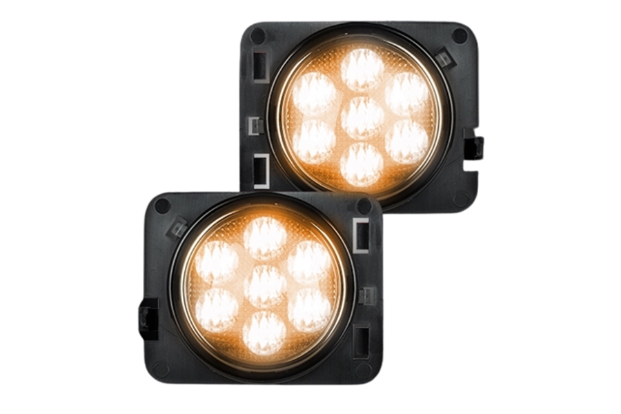 RECON Round Front Fender LED Lights, Amber - Smoked Lens - JK 