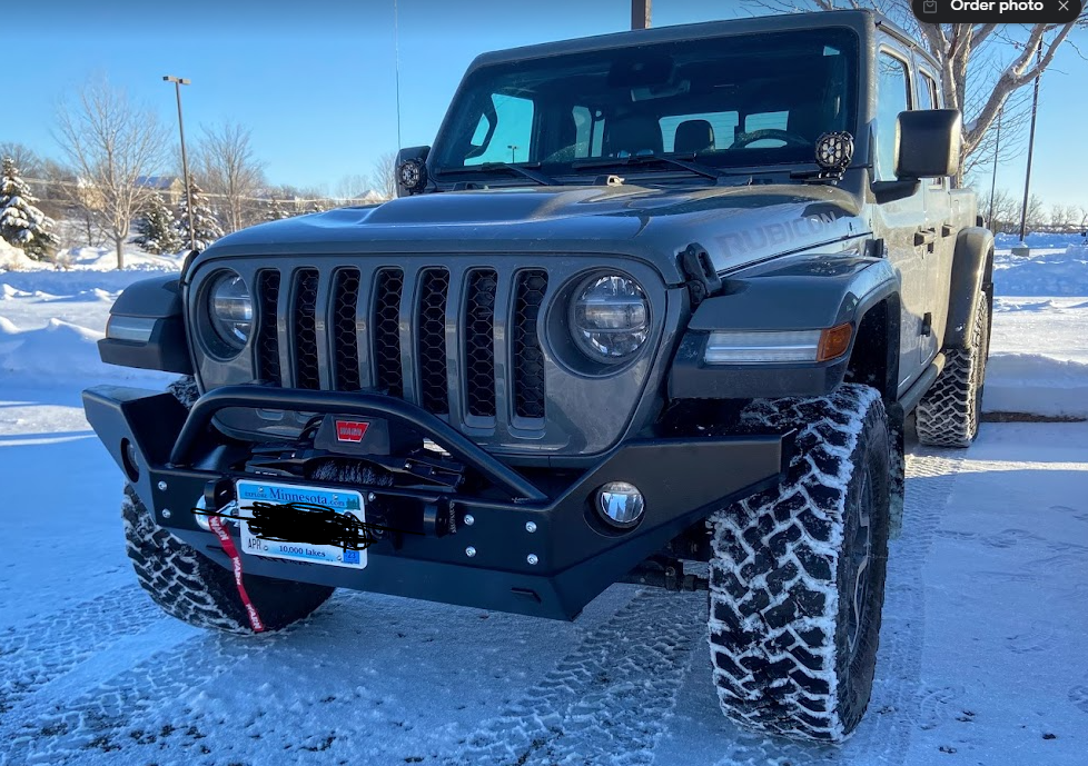 User Media for: Rock Hard 4x4 Patriot Series Full Width Aluminum Front Bumper w/Lowered Winch Mount, Black - JT/JL