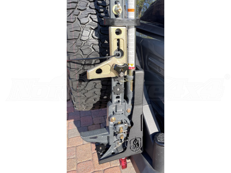 Road Armor Stealth Rear Tire Carrier HiLift Jack Mount - Texture Black (Part Number: 518RTCHLMB) User Media for: Road Armor Stealth Rear Tire Carrier HiLift Jack Mount - Texture Black - JL/JK