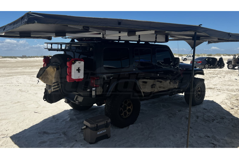 Overland Vehicle Systems Nomadic 270-Degree Awning, Dark Gray w/Black Transit Cover, Passenger Side (Part Number: 18179909) User Media for: Overland Vehicle Systems Nomadic 270-Degree Awning, Dark Gray w/Black Transit Cover, Passenger Side
