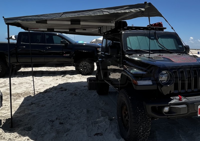 Overland Vehicle Systems Nomadic 270-Degree Awning, Dark Gray w/Black Transit Cover, Passenger Side (Part Number: 18179909) User Media for: Overland Vehicle Systems Nomadic 270-Degree Awning, Dark Gray w/Black Transit Cover, Passenger Side