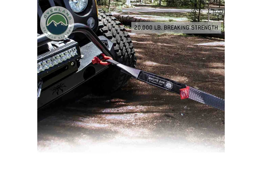 Overland Vehicle Systems 2in x 30ft Tow Strap towing a Jeep Wrangler