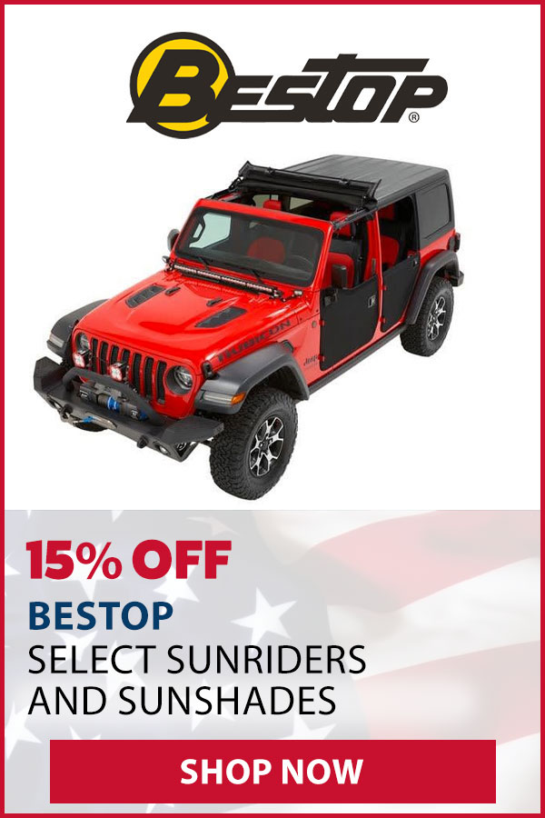 BESTOP 15% OFF SELECT SUNRIDERS AND SUNSHADES
